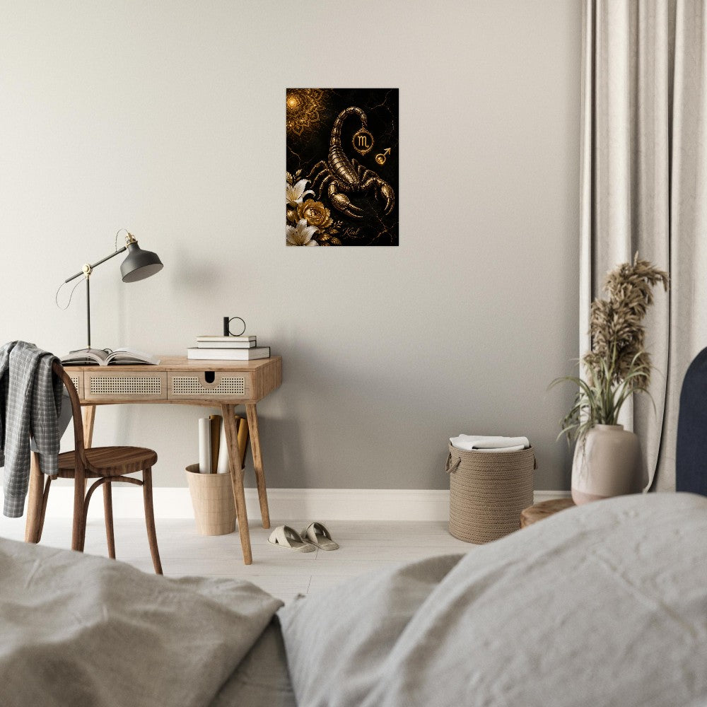Scorpio Zodiac Scorpion Poster, Gold Wall Art, Zodiac Gift for Him, Danish Art Studio