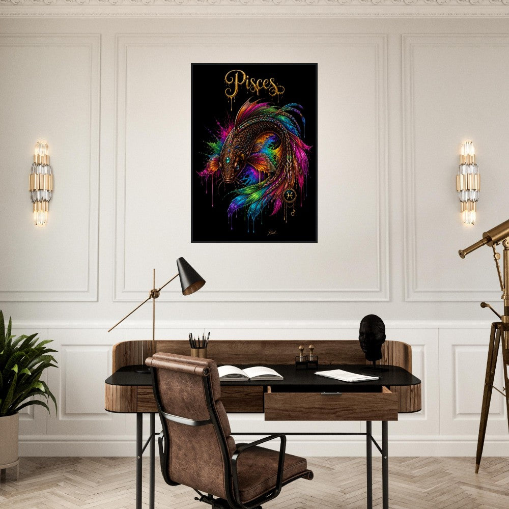 Pisces Neon Zodiac Koi Poster, Colorful Wall Art, Artistic Astrology Canvas, Zodiac Gift for Him, Danish Art Studio