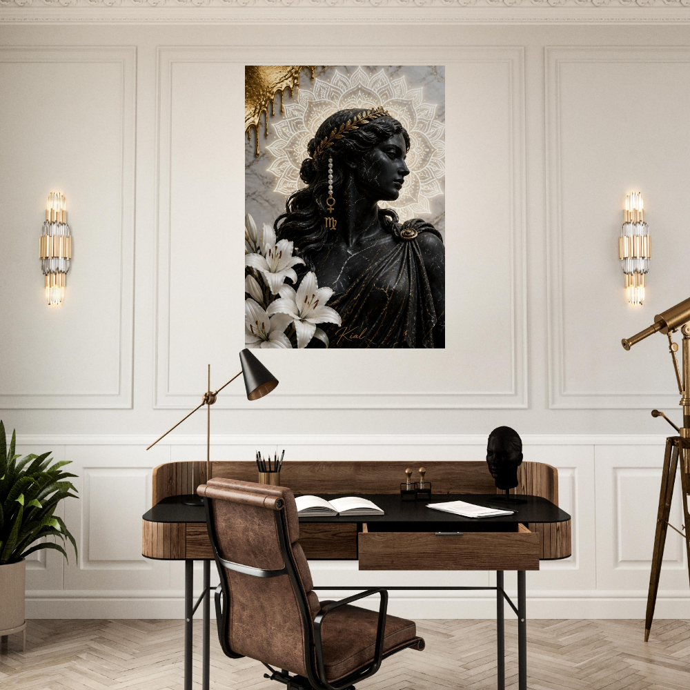 Virgo Zodiac Maiden Poster, Gold Wall Art, Astrology Canvas, Maiden Portrait, Zodiac Gift for Her, Danish Art Studio