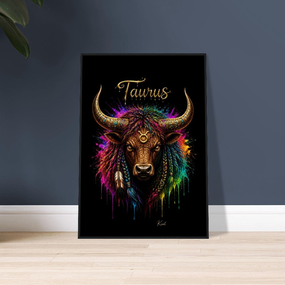 Taurus Neon Zodiac Bull Poster, Colorful Wall Art, Artistic Astrology Canvas, Zodiac Gift for Him, Danish Art Studio
