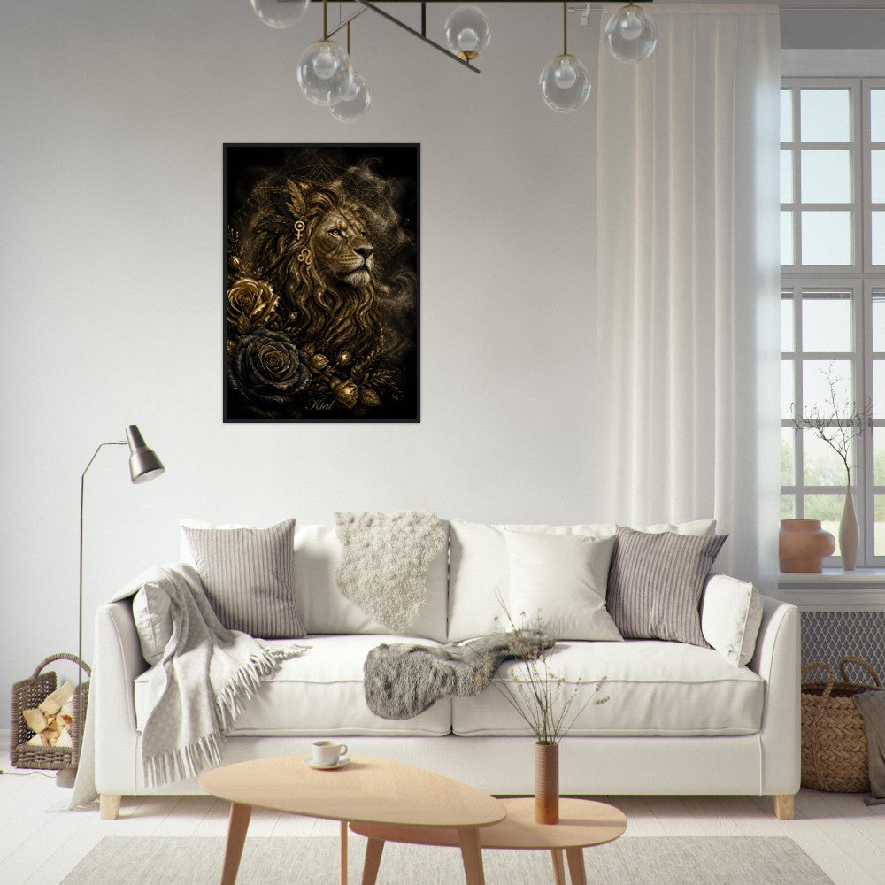 Leo Zodiac Lion Poster, Gold Wall Art, Astrology Canvas, Lion Portrait, Zodiac Gift for Her, Danish Art Studio