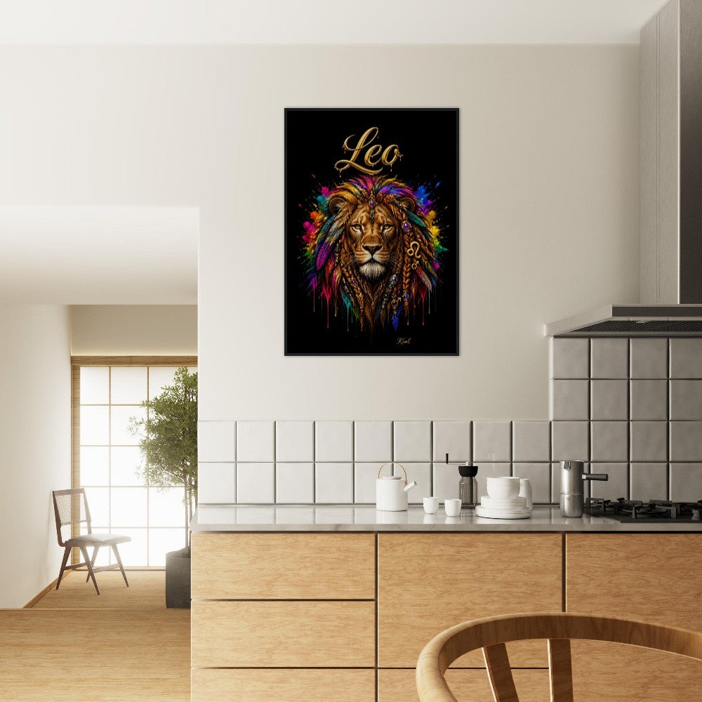 Leo Neon Zodiac Lion Poster, Colorful Wall Art, Artistic Astrology Canvas, Zodiac Gift for Him, Danish Art Studio