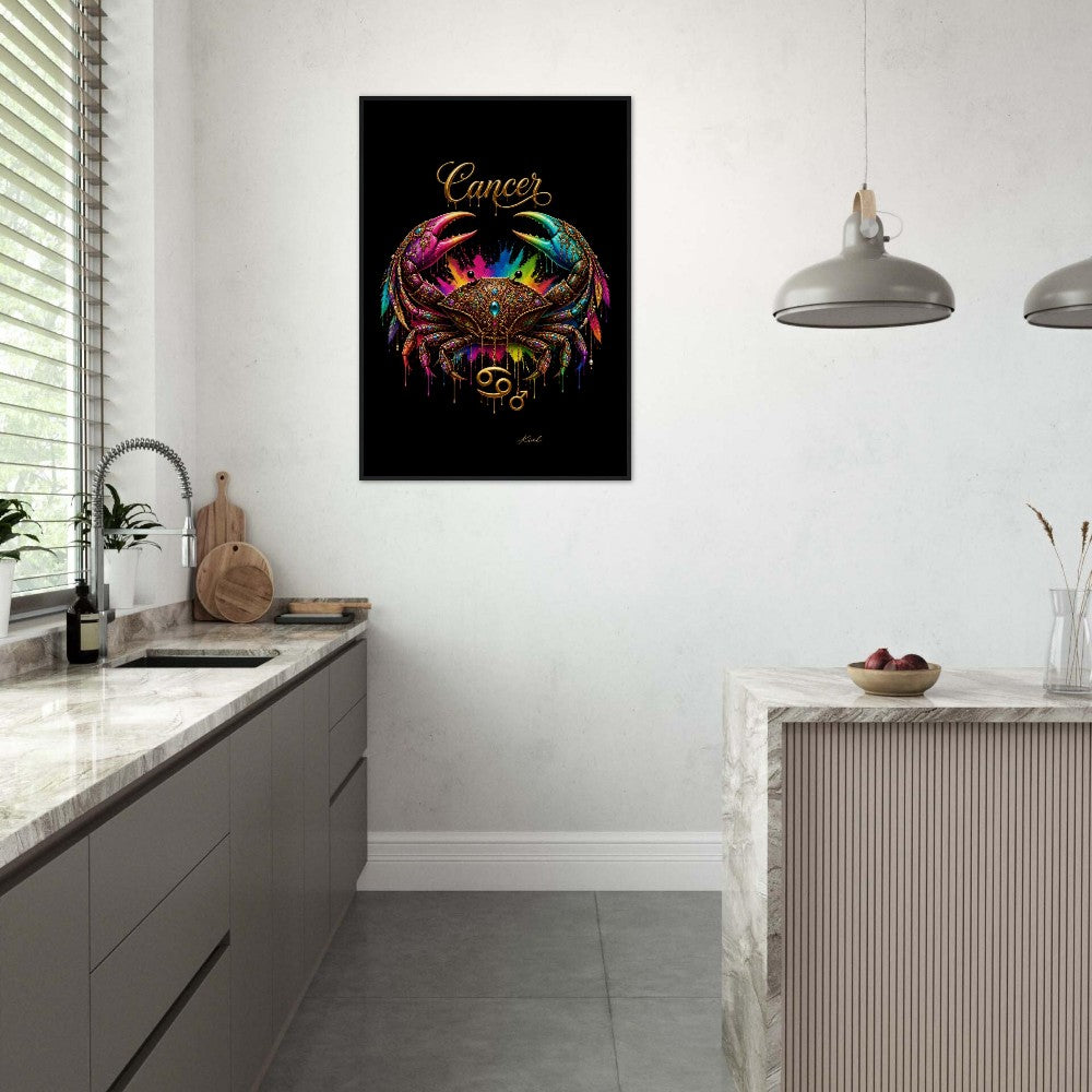 Cancer Neon Zodiac Crab Poster, Colorful Wall Art, Artistic Astrology Canvas, Zodiac Gift for Him, Danish Art Studio