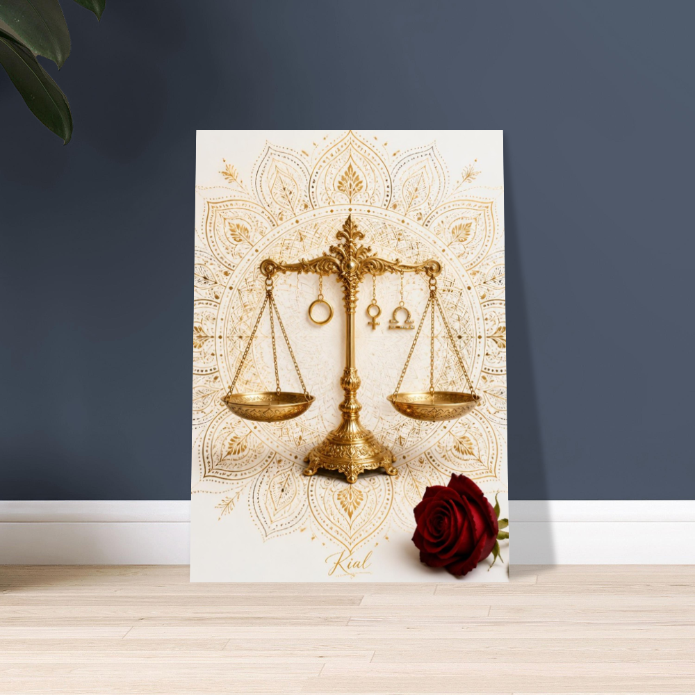 Libra Zodiac Scales Poster, Gold Wall Art, Astrology Canvas, Scales Portrait, Zodiac Gift for Her, Danish Art Studio