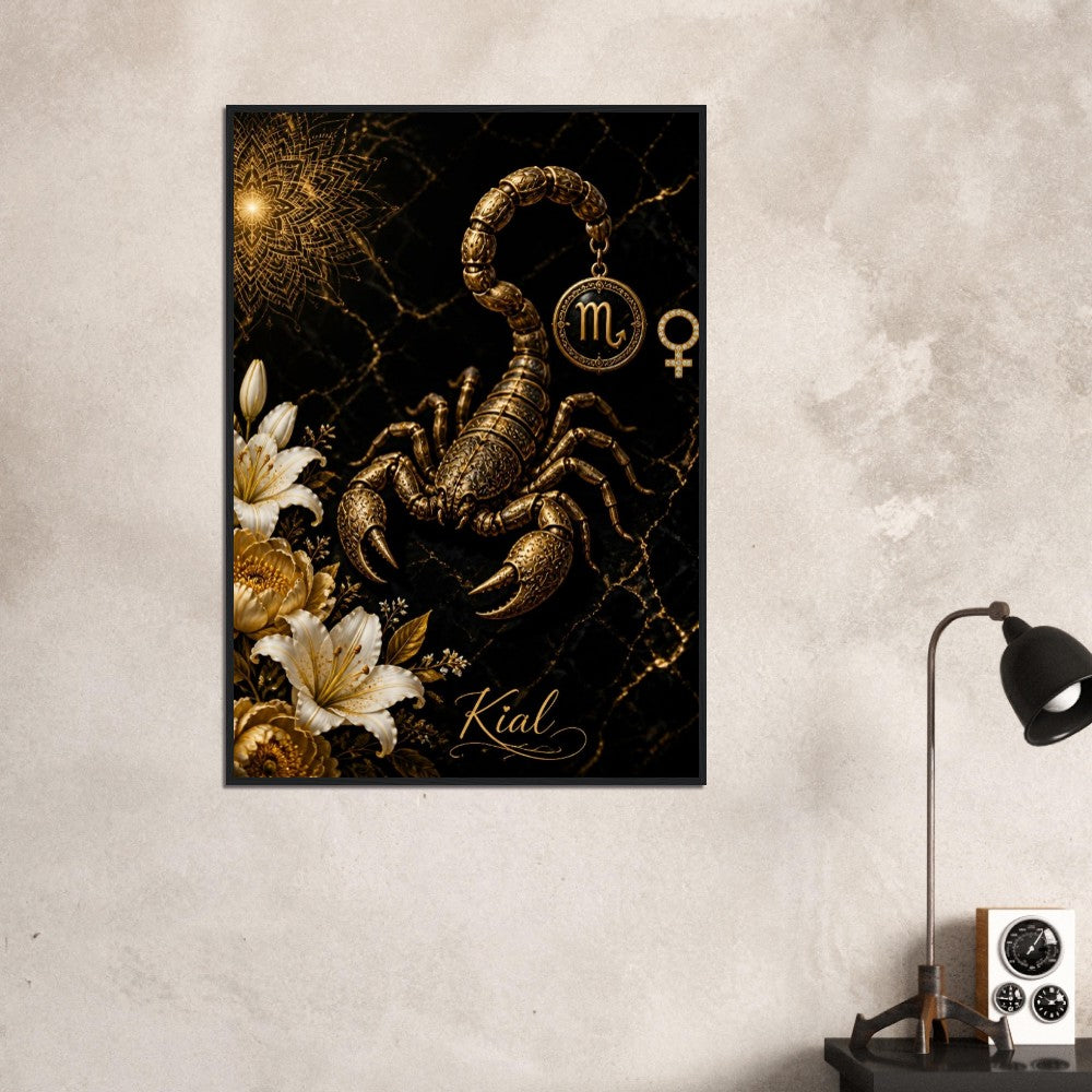 Scorpio Zodiac Scorpion Poster, Gold Wall Art, Zodiac Gift for Her, Danish Art Studio