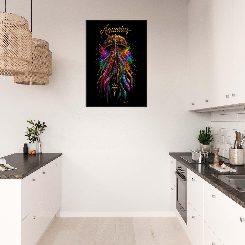 Wassermann Neon Sternzeichen Quallen Poster, Bunte Wandkunst, Sternzeichen Geschenk für Sie, Dänisches Kunststudio