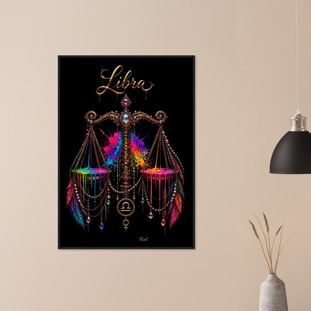 Libra Neon Zodiac Scales Poster, Colorful Wall Art, Artistic Astrology Canvas, Zodiac Gift for Her, Danish Art Studio