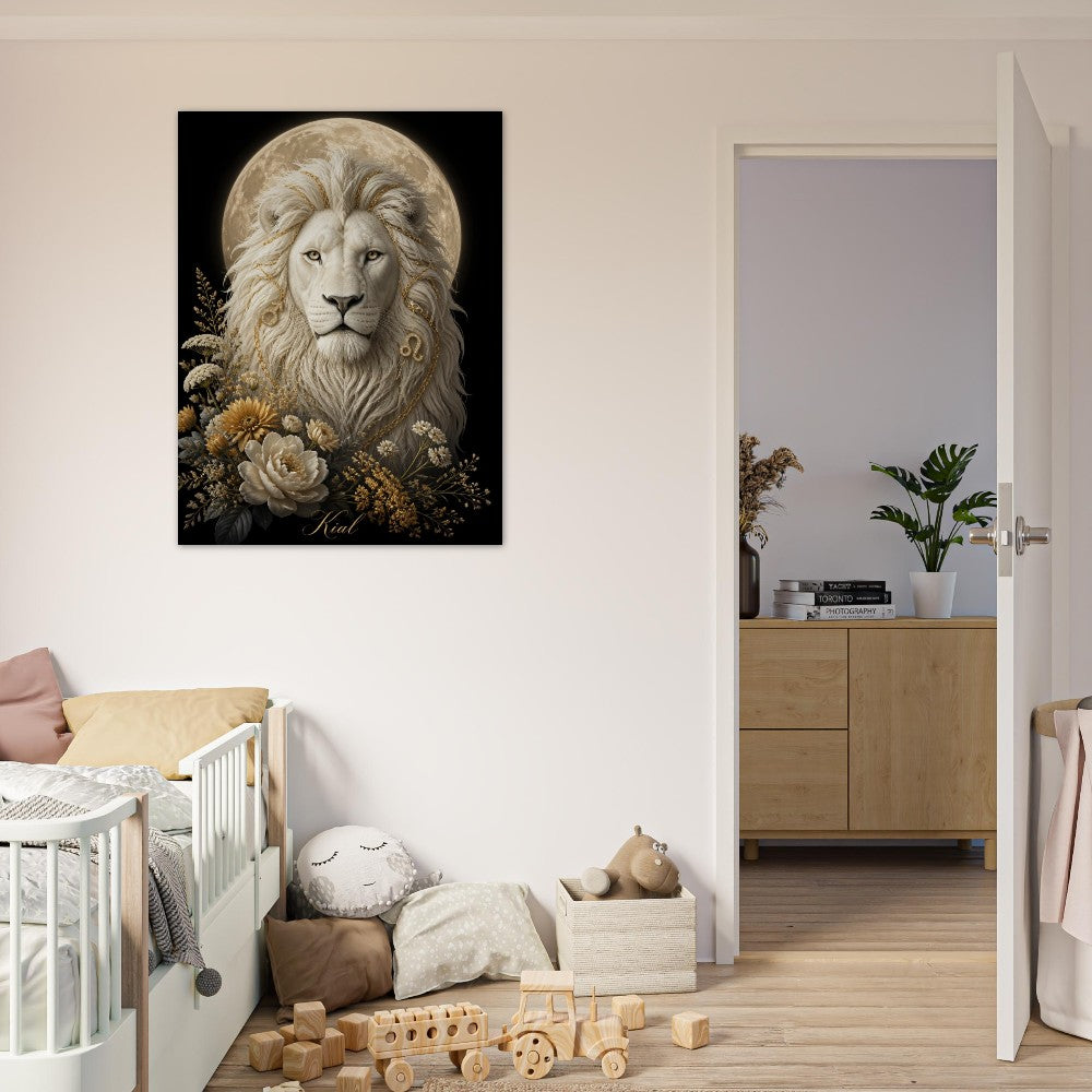 Leo Zodiac Lion Poster, Gold Wall Art, Astrology Canvas, Lion Portrait, Zodiac Gift for Him, Danish Art Studio