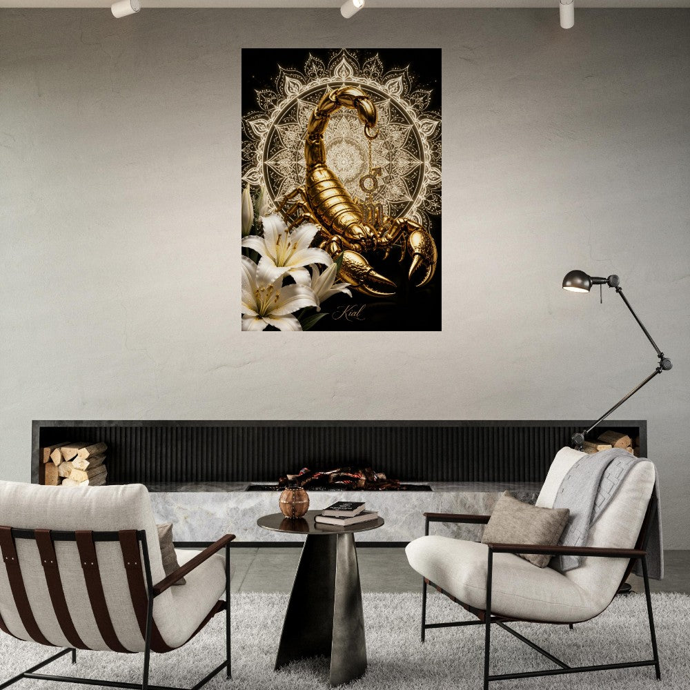 Scorpio Zodiac Scorpion Poster, Gold Wall Art, Zodiac Gift for Him, Danish Art Studio