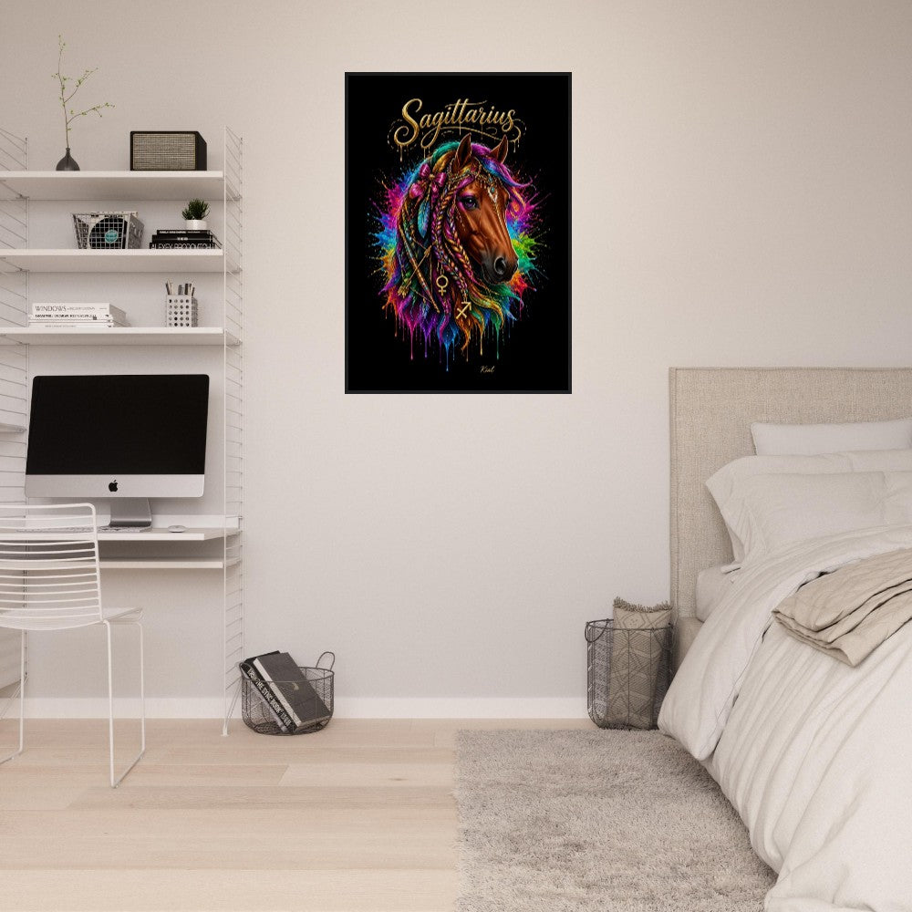 Sagittarius Neon Zodiac Horse Poster, Colorful Wall Art, Zodiac Gift for Her, Danish Art Studio