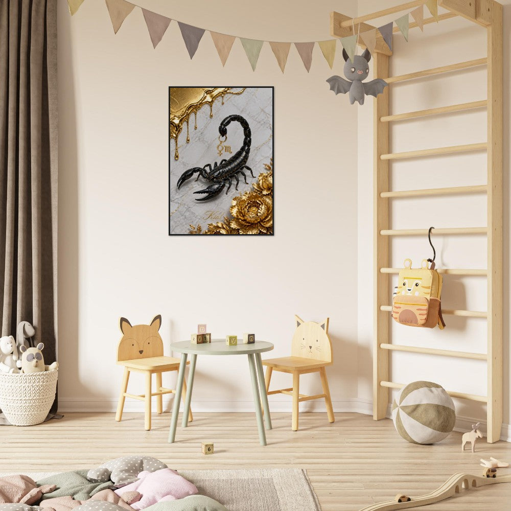 Scorpio Zodiac Scorpion Poster, Gold Wall Art, Zodiac Gift for Her, Danish Art Studio