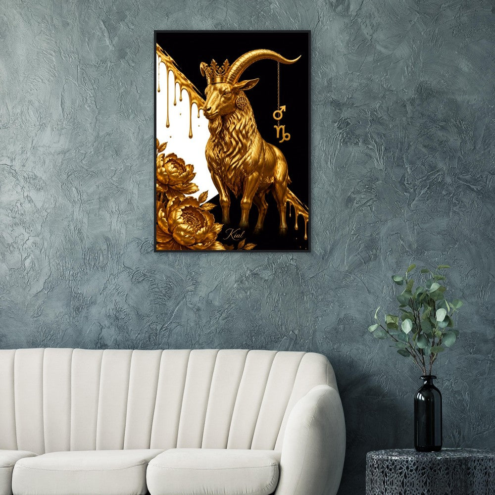Capricorn Zodiac Goat Poster, Gold Wall Art, Astrology Canvas, Goat Portrait, Zodiac Gift for Him, Danish Art Studio