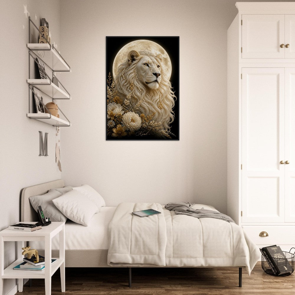 Leo Zodiac Lion Poster, Gold Wall Art, Astrology Canvas, Lion Portrait, Zodiac Gift for Her, Danish Art Studio