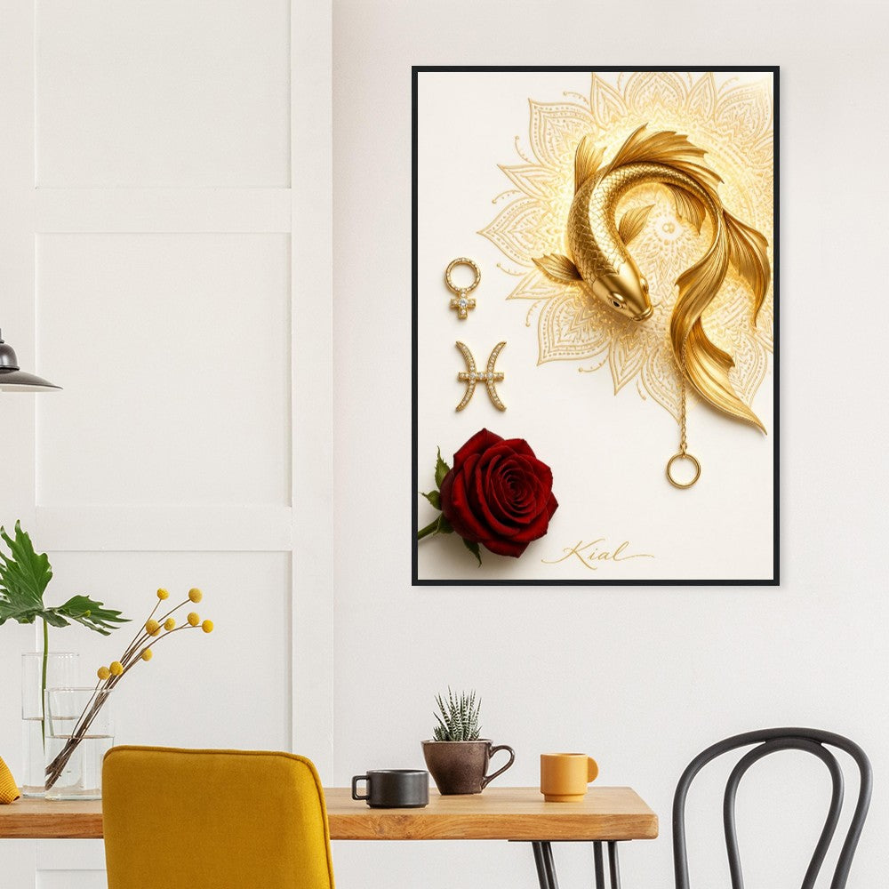 Pisces Zodiac Koi Poster, Gold Wall Art, Astrology Canvas, Koi Portrait, Zodiac Gift for Her, Danish Art Studio