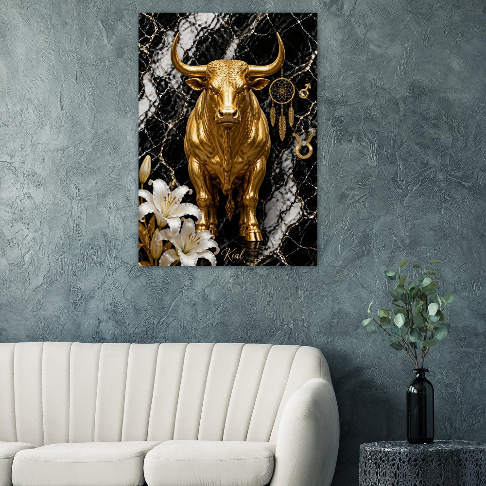 Taurus Zodiac Bull Poster, Gold Wall Art, Astrology Canvas, Bull Portrait, Zodiac Gift for Him, Danish Art Studio