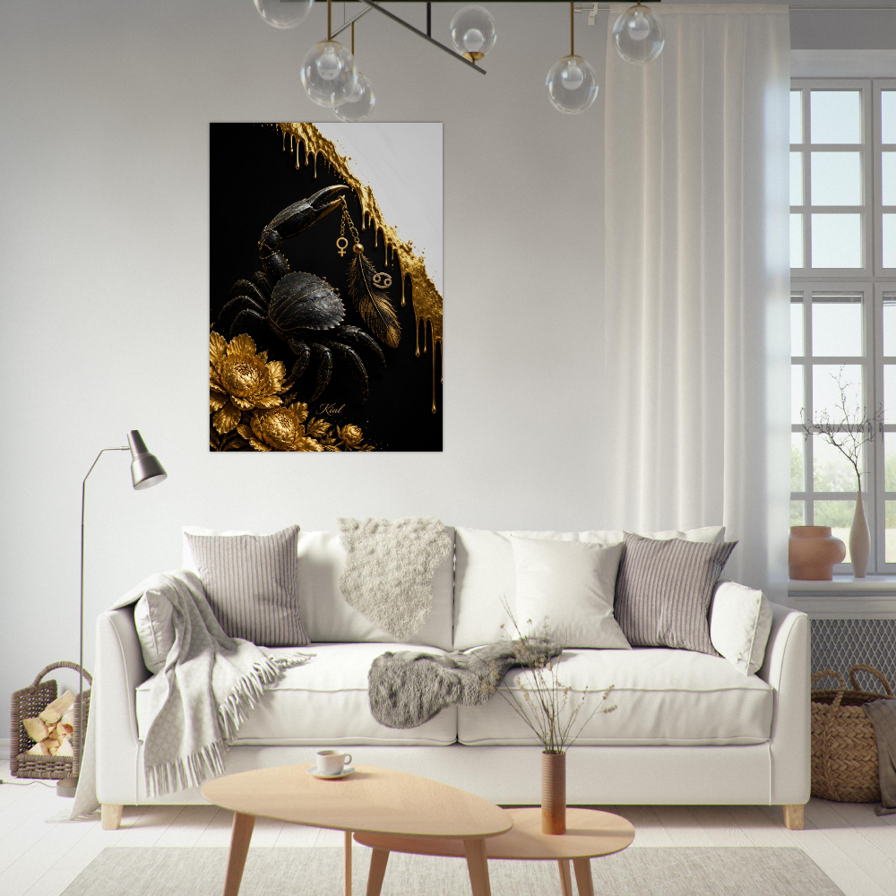 Cancer Zodiac Crab Poster, Gold Wall Art, Astrology Canvas, Crab Portrait, Zodiac Gift for Her, Danish Art Studio