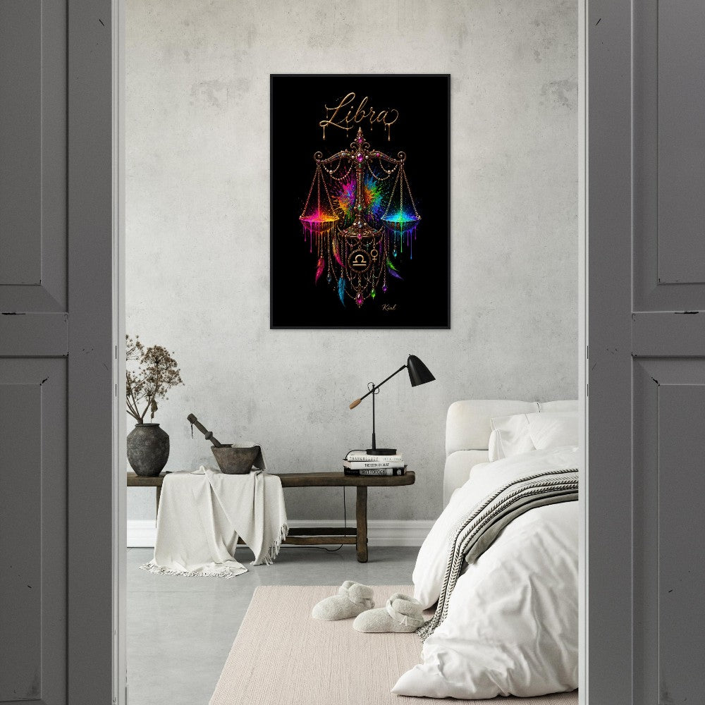 Libra Neon Zodiac Scales Poster, Colorful Wall Art, Artistic Astrology Canvas, Zodiac Gift for Her, Danish Art Studio