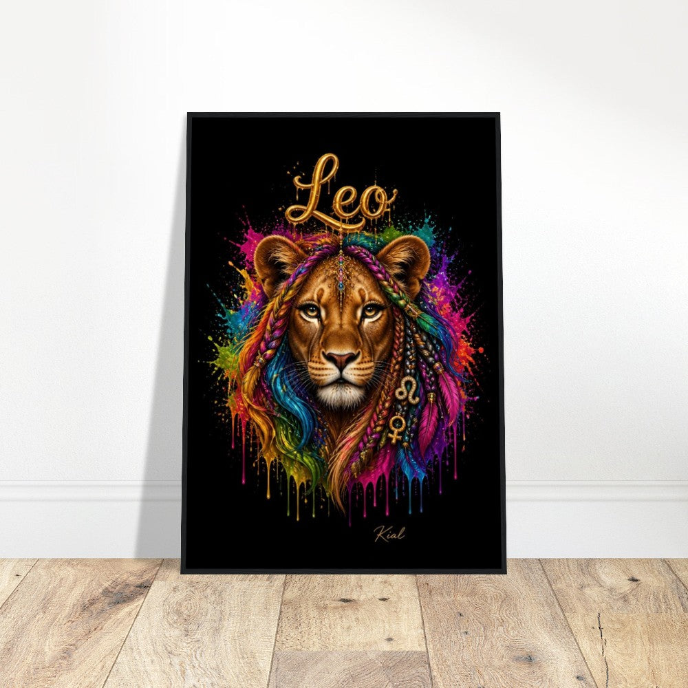 Leo Neon Zodiac Lion Poster, Colorful Wall Art, Artistic Astrology Canvas, Zodiac Gift for Her, Danish Art Studio