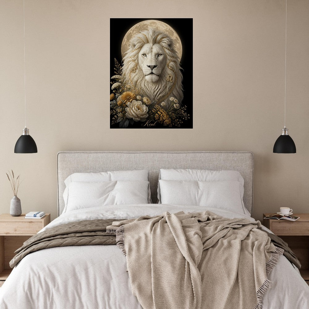 Leo Zodiac Lion Poster, Gold Wall Art, Astrology Canvas, Lion Portrait, Zodiac Gift for Him, Danish Art Studio