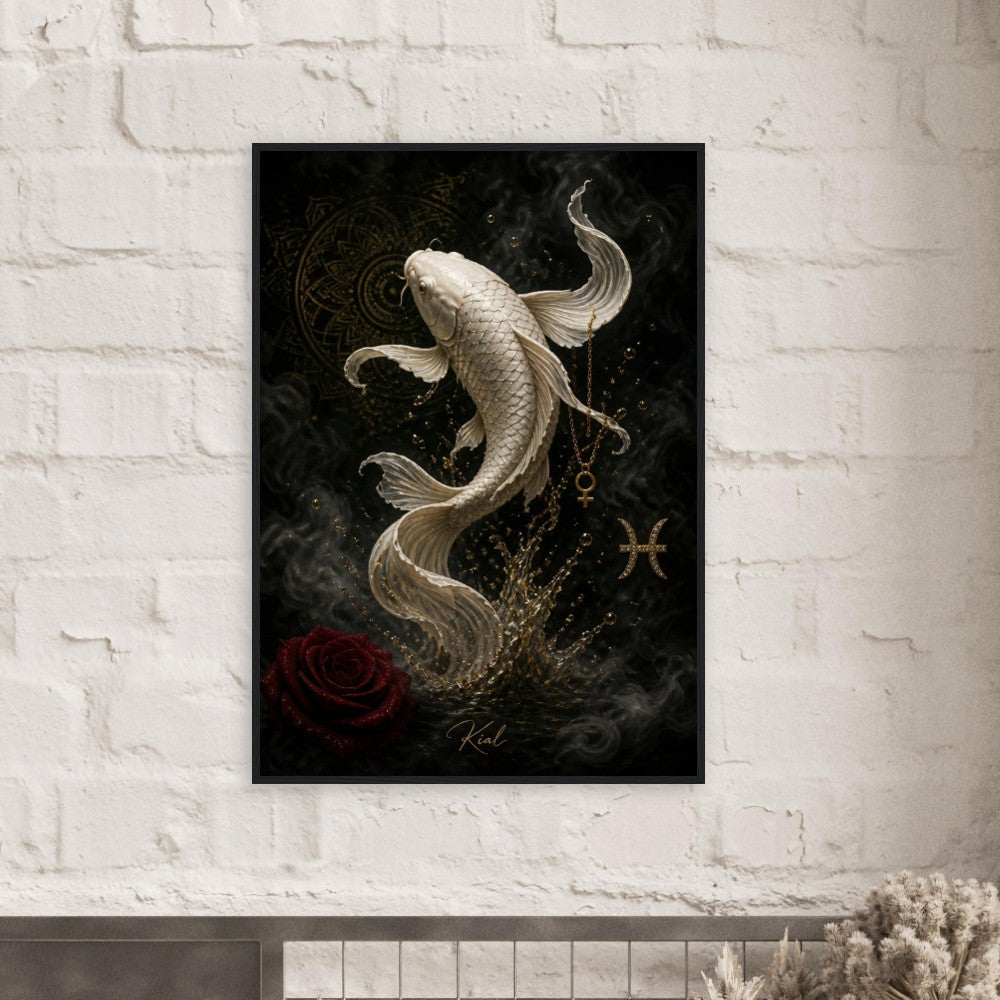 Pisces Zodiac Koi Poster, Gold Wall Art, Astrology Canvas, Koi Portrait, Zodiac Gift for Her, Danish Art Studio
