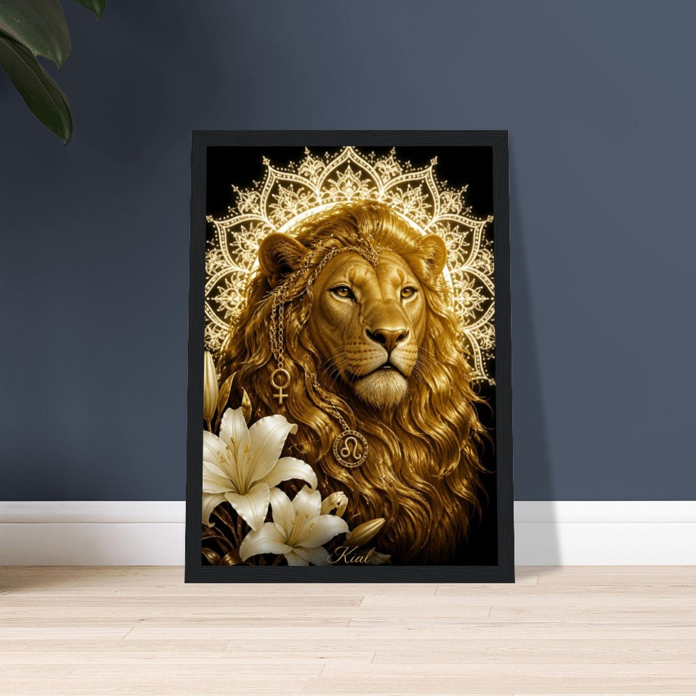 Leo Zodiac Lion Poster, Gold Wall Art, Astrology Canvas, Lion Portrait, Zodiac Gift for Her, Danish Art Studio