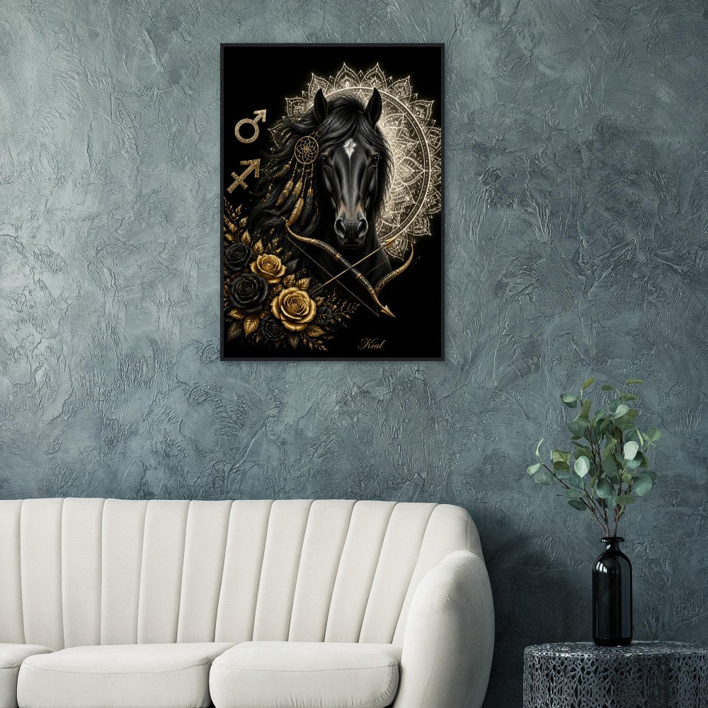 Sagittarius Zodiac Horse Poster, Gold Wall Art, Zodiac Gift for Him, Danish Art Studio