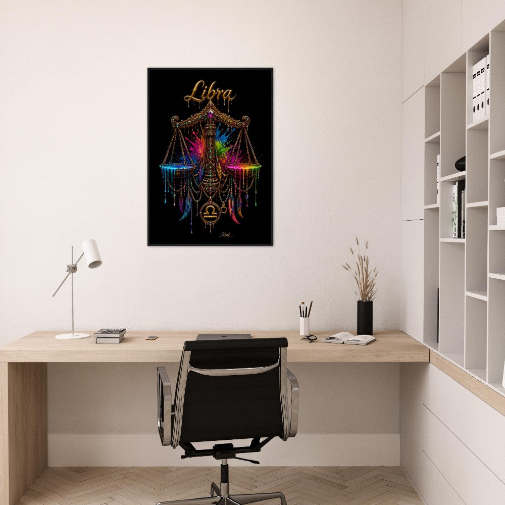 Libra Neon Zodiac Scales Poster, Colorful Wall Art, Artistic Astrology Canvas, Zodiac Gift for Him, Danish Art Studio