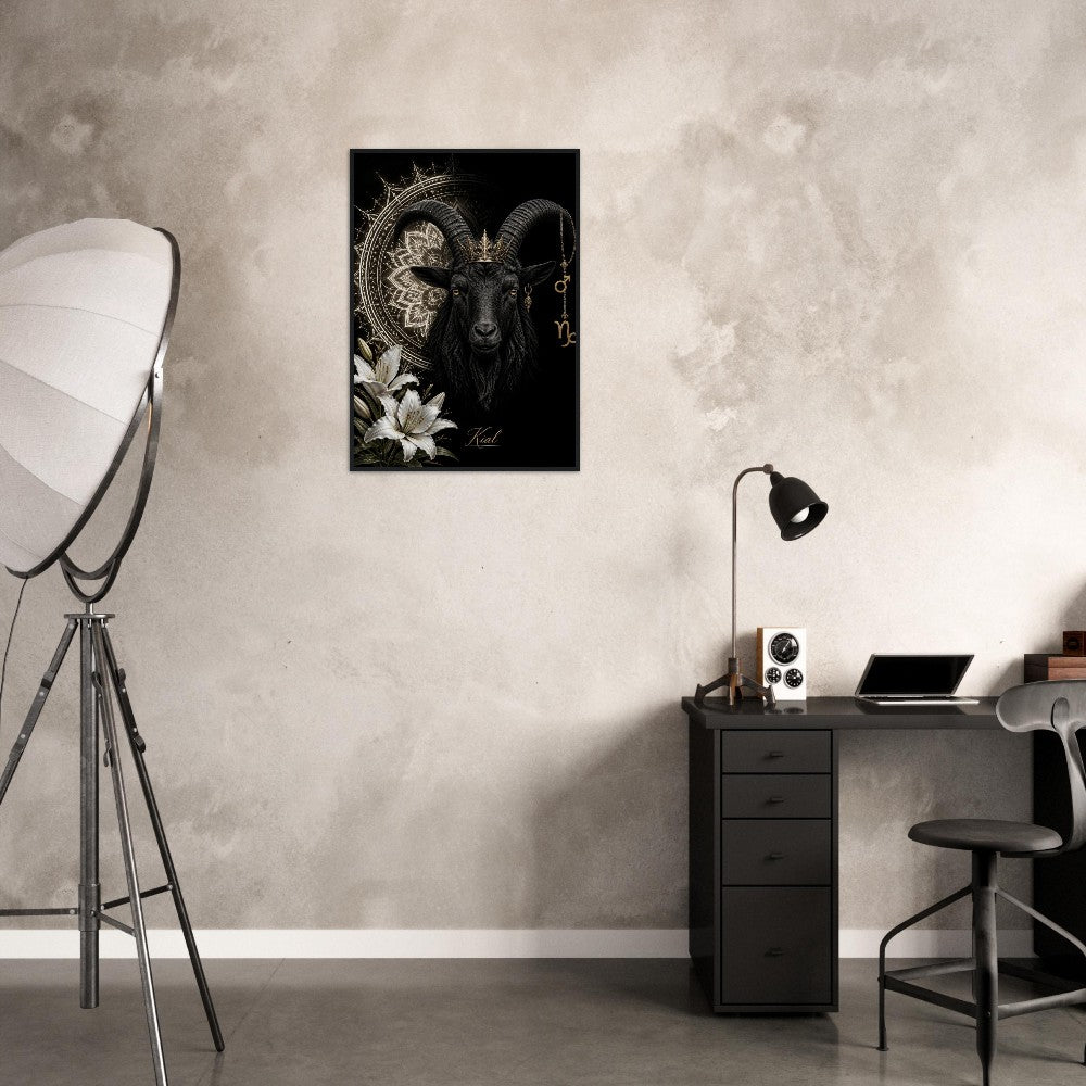 Capricorn Zodiac Goat Poster, Gold Wall Art, Astrology Canvas, Goat Portrait, Zodiac Gift for Him, Danish Art Studio