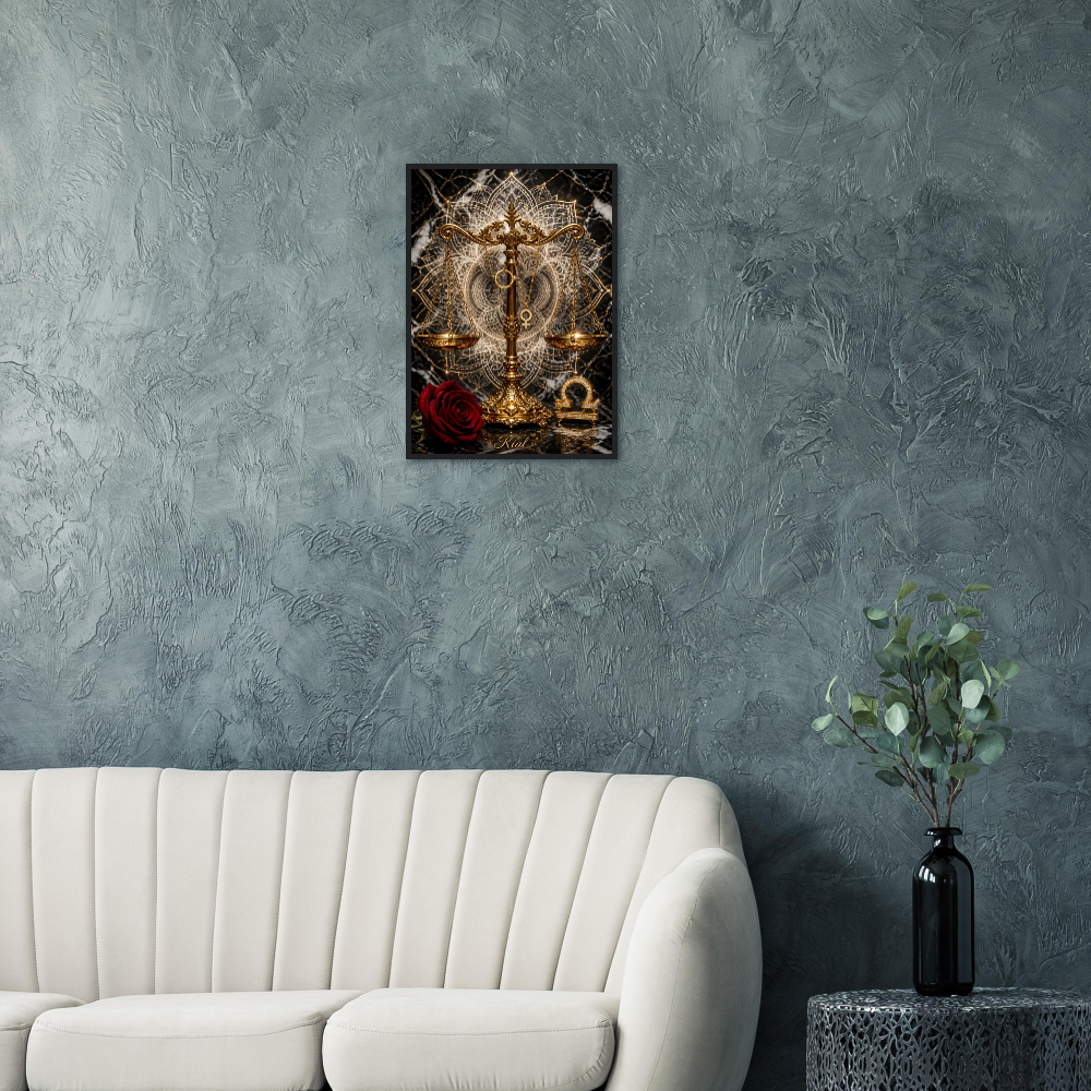Libra Zodiac Scales Poster, Gold Wall Art, Astrology Canvas, Scales Portrait, Zodiac Gift for Her, Danish Art Studio