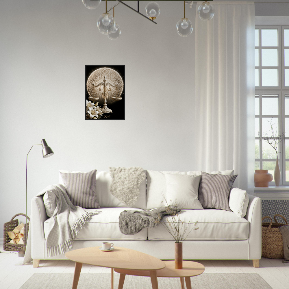 Libra Zodiac Scales Poster, Gold Wall Art, Astrology Canvas, Scales Portrait, Zodiac Gift for Her, Danish Art Studio