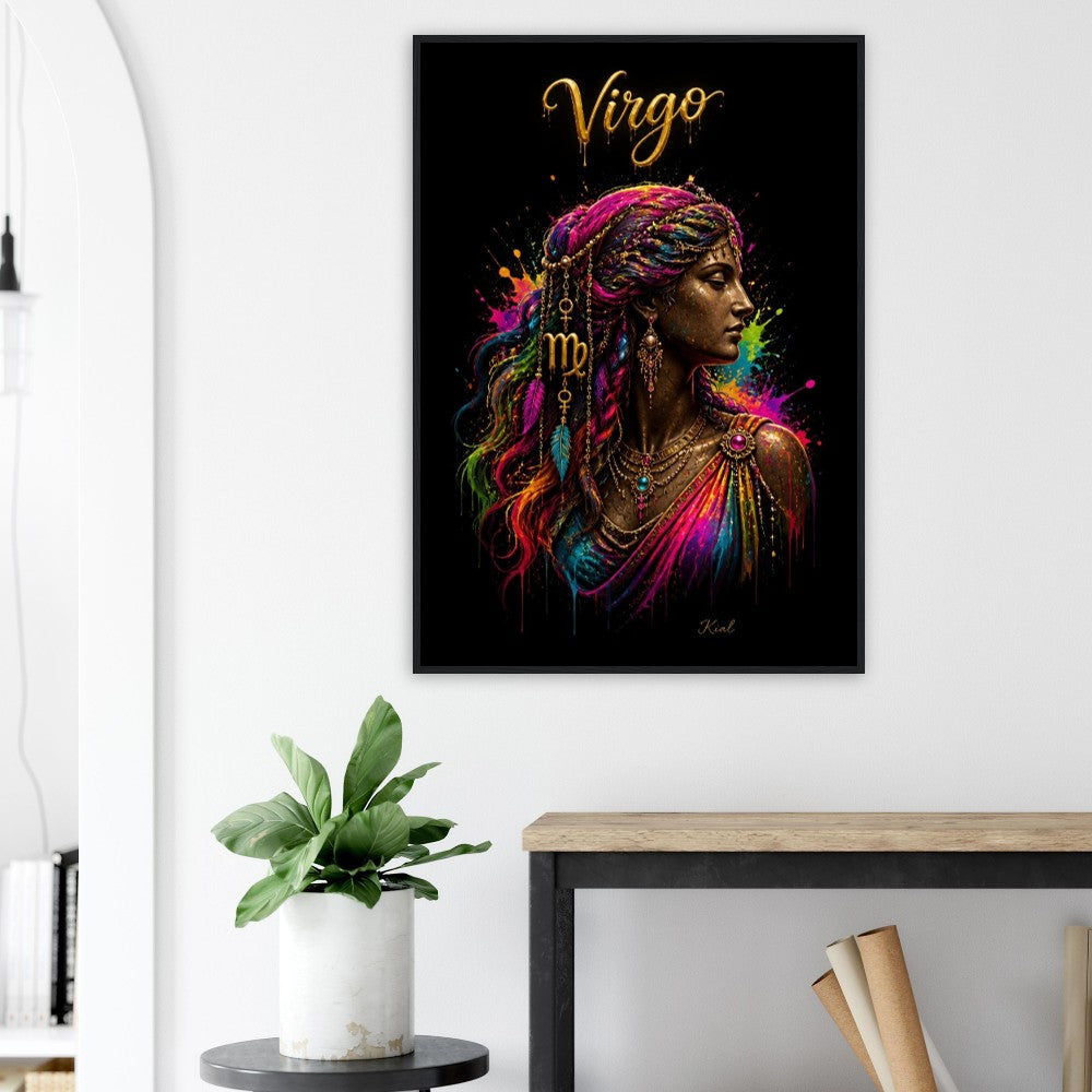 Virgo Neon Zodiac Maiden Poster, Colorful Wall Art, Artistic Astrology Canvas, Zodiac Gift for Her, Danish Art Studio