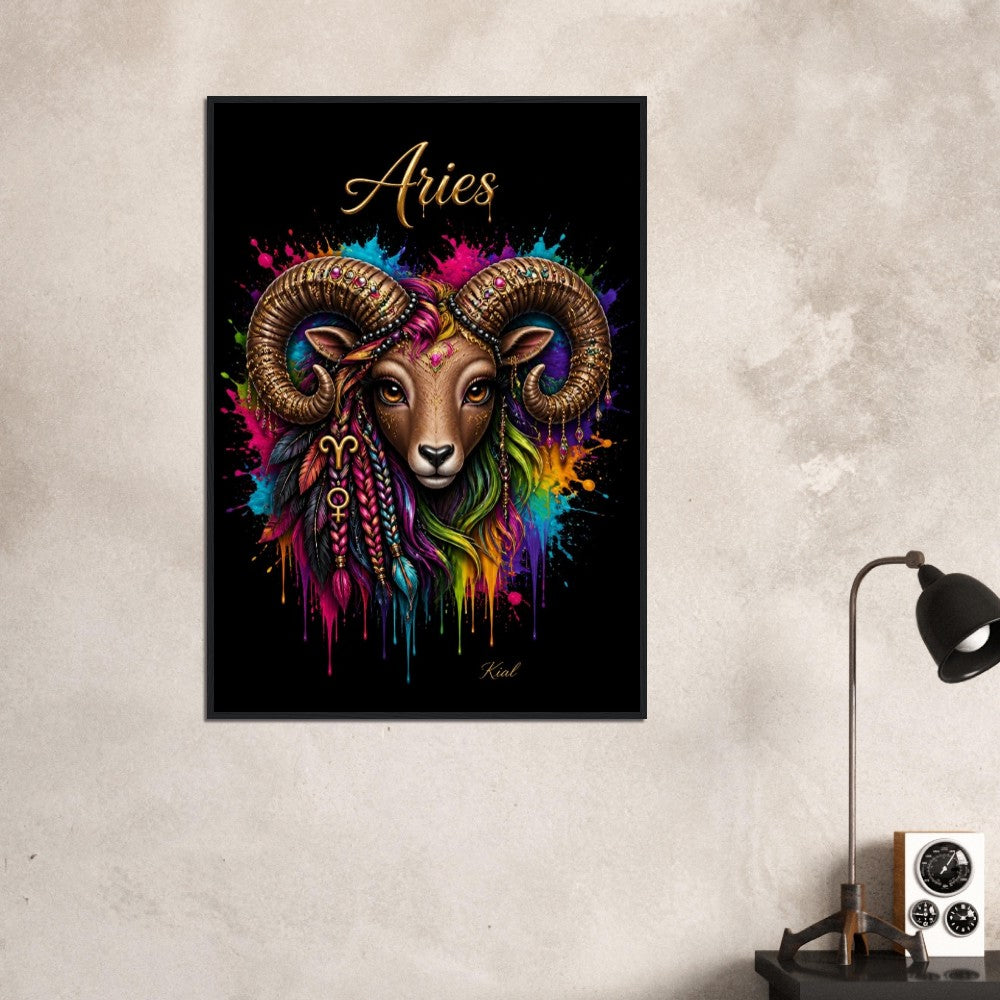 Aries Neon Zodiac Ram Poster, Colorful Wall Art, Artistic Astrology Canvas, Zodiac Gift for Her, Danish Art Studio