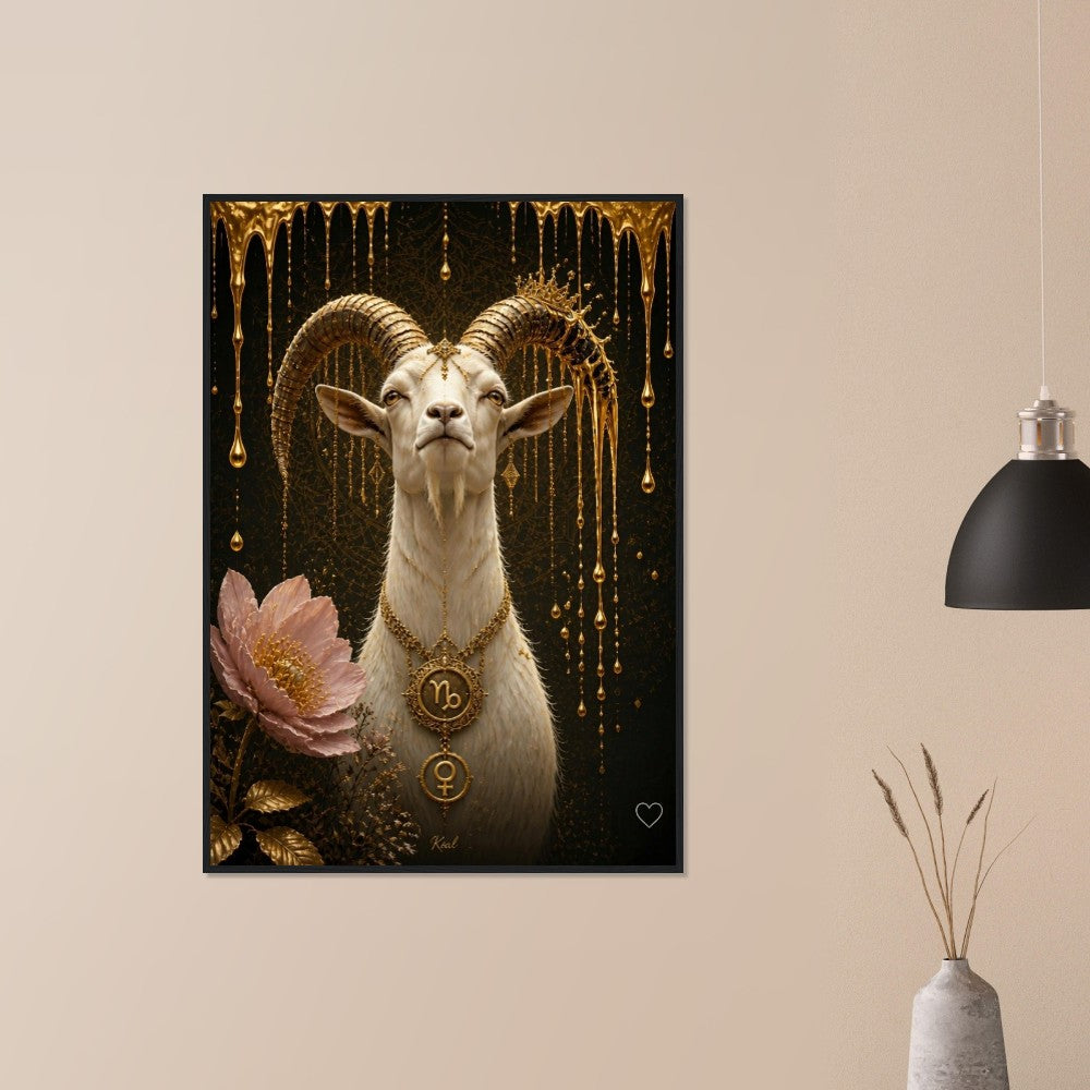 Capricorn Zodiac Goat Poster, Gold Wall Art, Astrology Canvas, Goat Portrait, Zodiac Gift for Her, Danish Art Studio