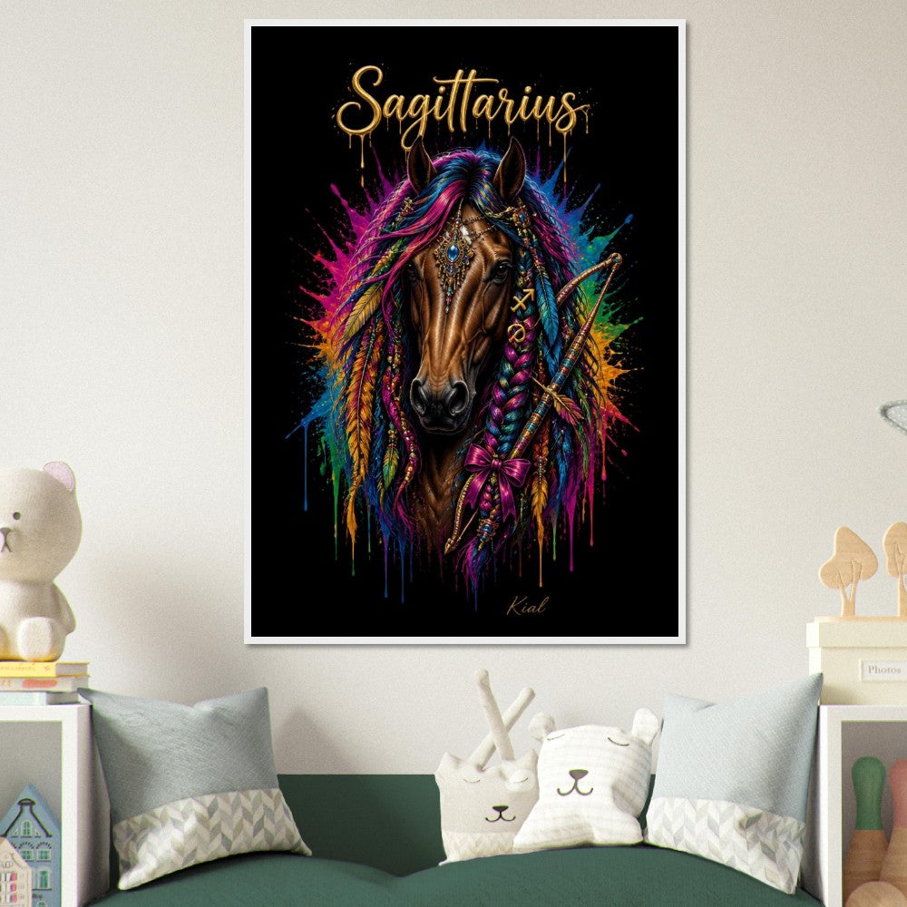 Sagittarius Neon Zodiac Horse Poster, Colorful Wall Art, Zodiac Gift for Him, Danish Art Studio
