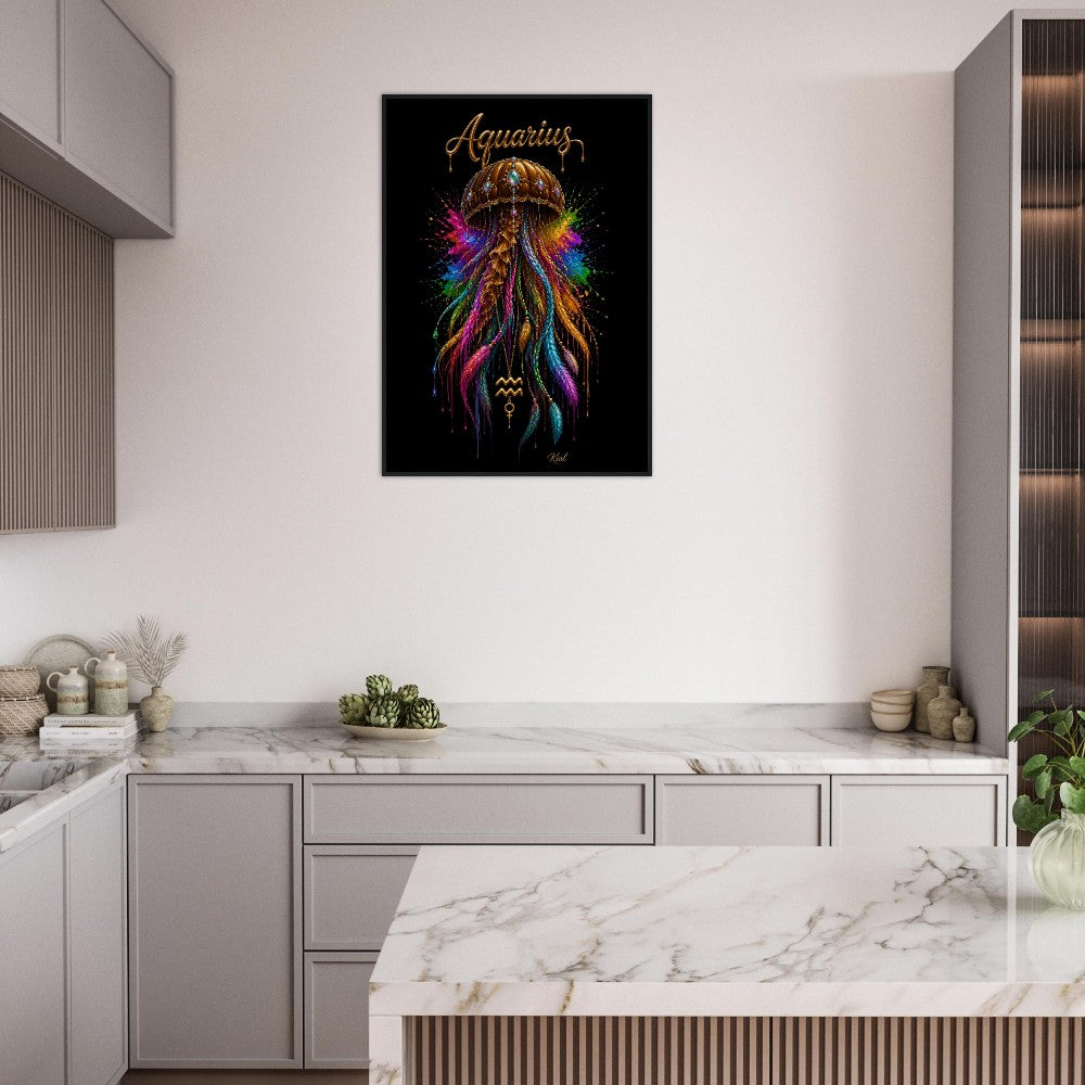 Wassermann Neon Sternzeichen Quallen Poster, Bunte Wandkunst, Sternzeichen Geschenk für Sie, Dänisches Kunststudio