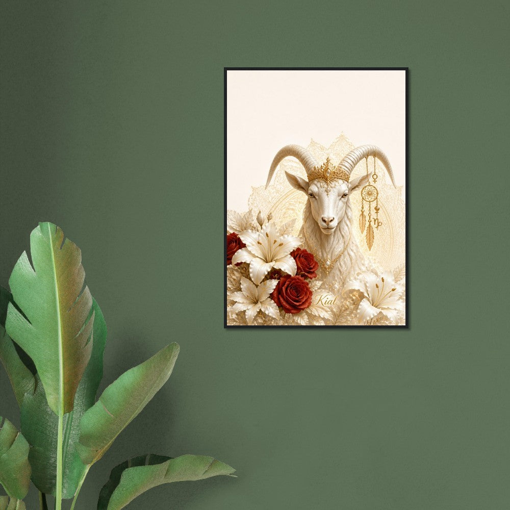 Capricorn Zodiac Goat Poster, Gold Wall Art, Astrology Canvas, Goat Portrait, Zodiac Gift for Her, Danish Art Studio