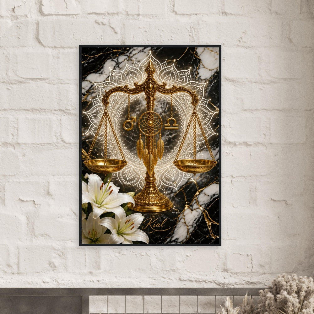 Libra Zodiac Scales Poster, Gold Wall Art, Astrology Canvas, Scales Portrait, Zodiac Gift for Him, Danish Art Studio