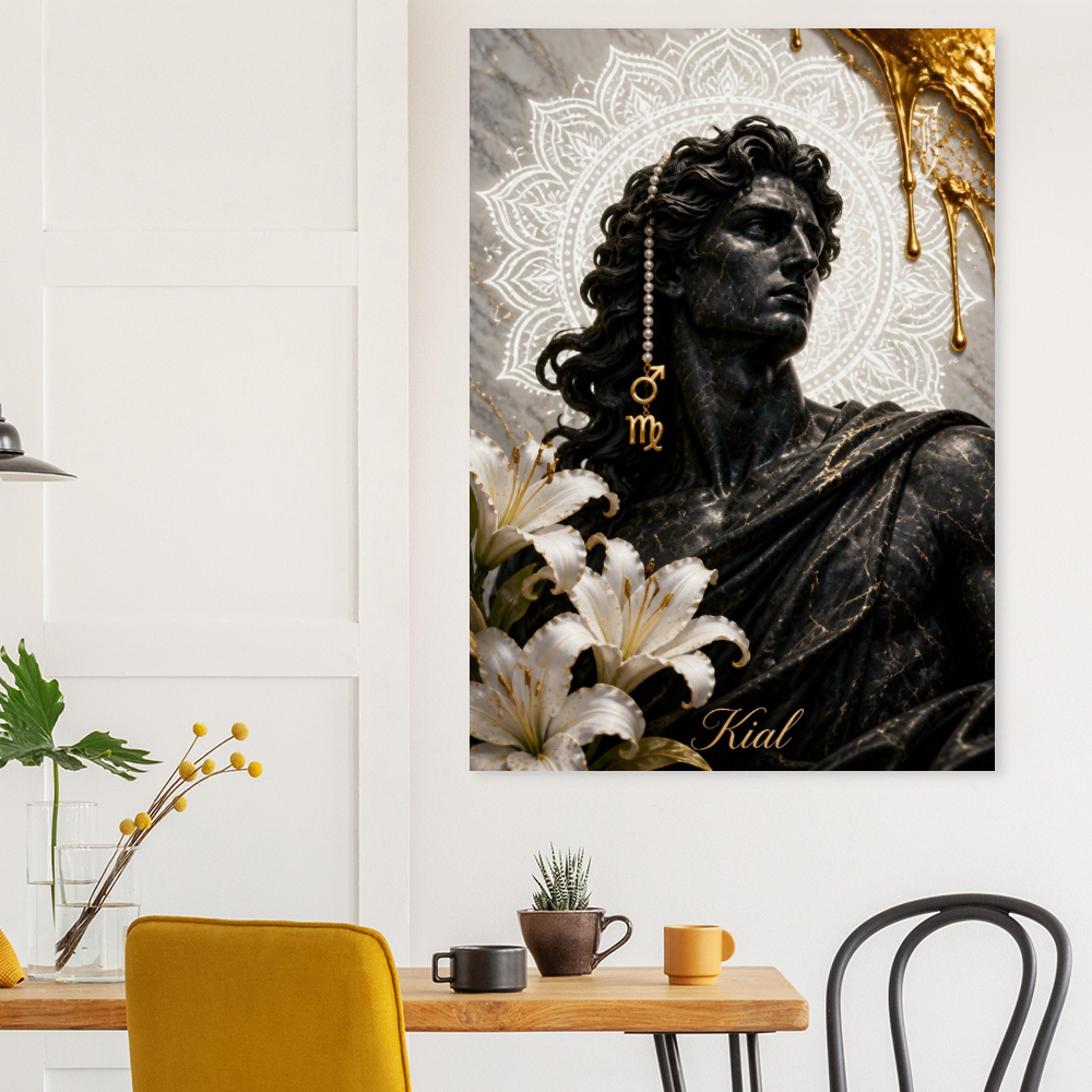 Virgo Zodiac Maiden Poster, Gold Wall Art, Astrology Canvas, Maiden Portrait, Zodiac Gift for Him, Danish Art Studio