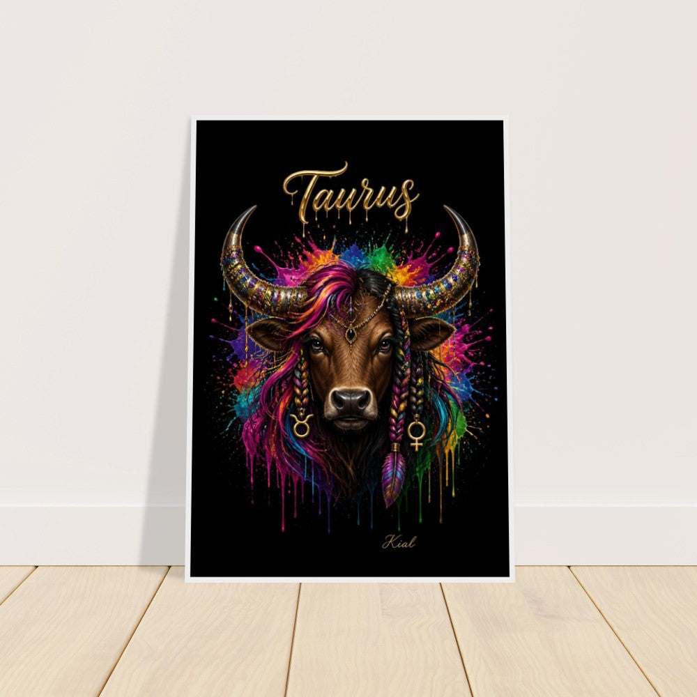 Taurus Neon Zodiac Bull Poster, Colorful Wall Art, Artistic Astrology Canvas, Zodiac Gift for Her, Danish Art Studio