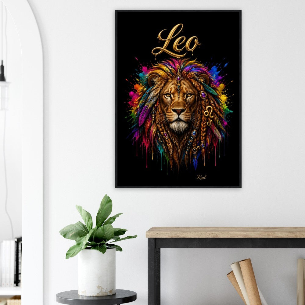 Leo Neon Zodiac Lion Poster, Colorful Wall Art, Artistic Astrology Canvas, Zodiac Gift for Him, Danish Art Studio