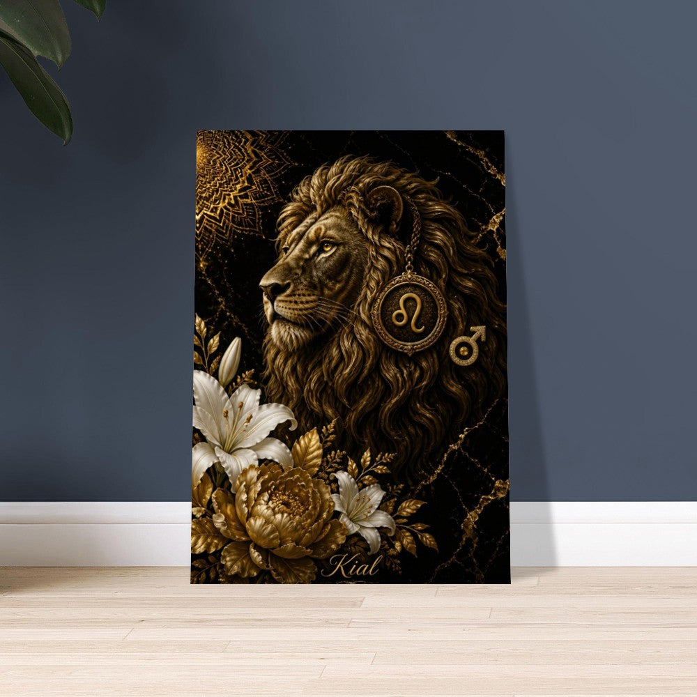 Leo Zodiac Lion Poster, Gold Wall Art, Astrology Canvas, Lion Portrait, Zodiac Gift for Him, Danish Art Studio