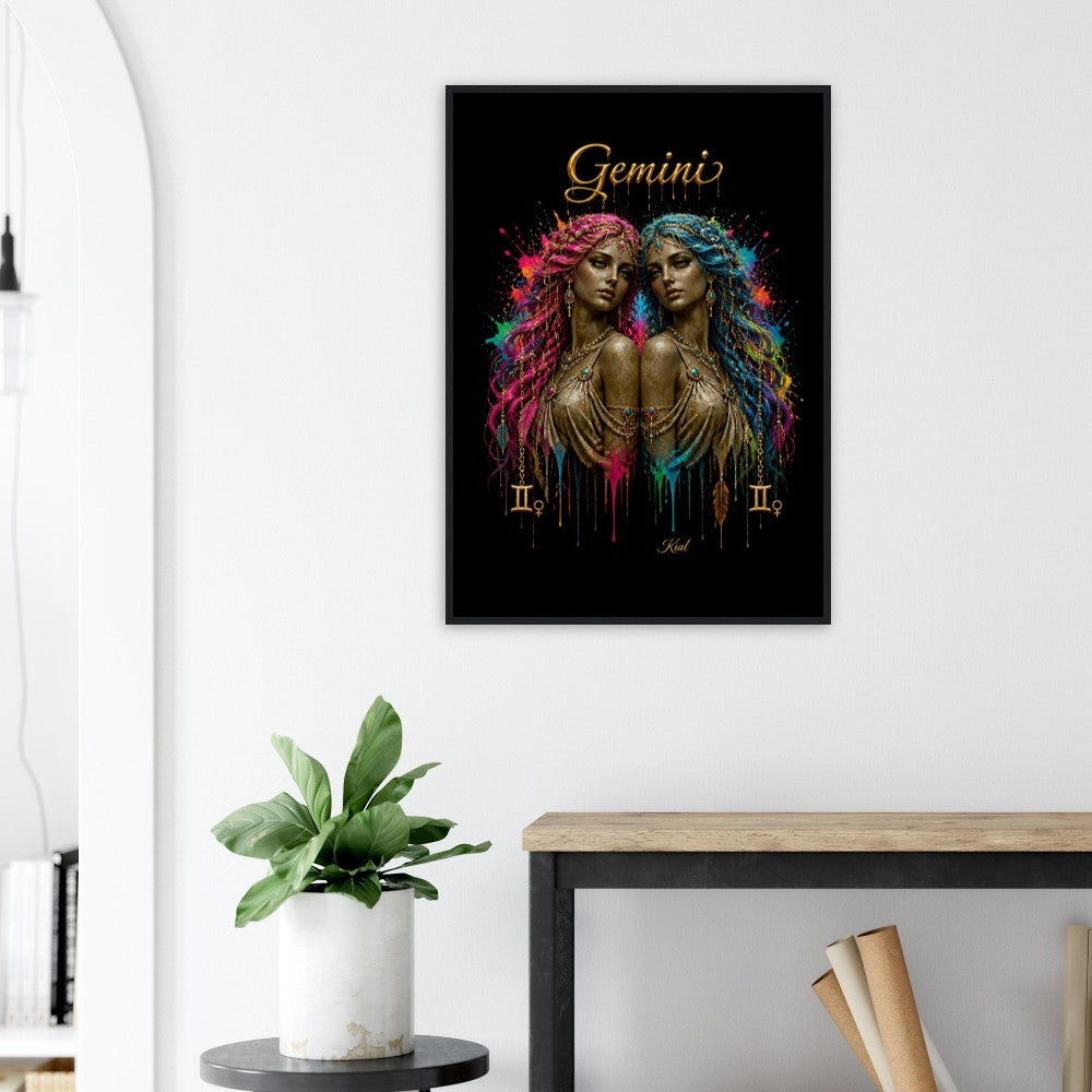 Gemini Neon Zodiac Twins Plakat, Farverig Vægkunst, Kunstnerisk Astrologi Lærred, Zodiak Gave til Hende, Dansk Kunst Studio