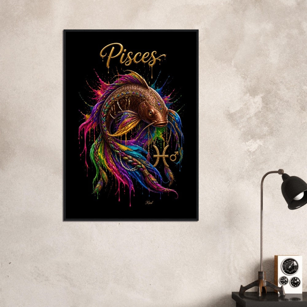 Pisces Neon Zodiac Koi Poster, Colorful Wall Art, Artistic Astrology Canvas, Zodiac Gift for Him, Danish Art Studio