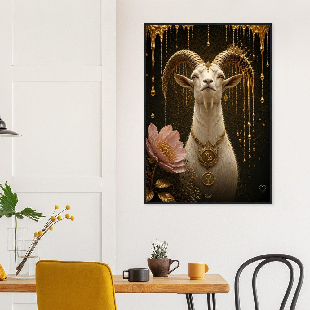 Capricorn Zodiac Goat Poster, Gold Wall Art, Astrology Canvas, Goat Portrait, Zodiac Gift for Her, Danish Art Studio