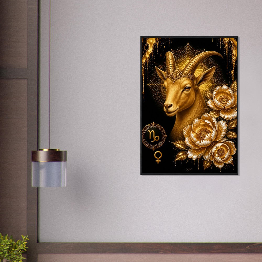 Capricorn Zodiac Goat Poster, Gold Wall Art, Astrology Canvas, Goat Portrait, Zodiac Gift for Her, Danish Art Studio