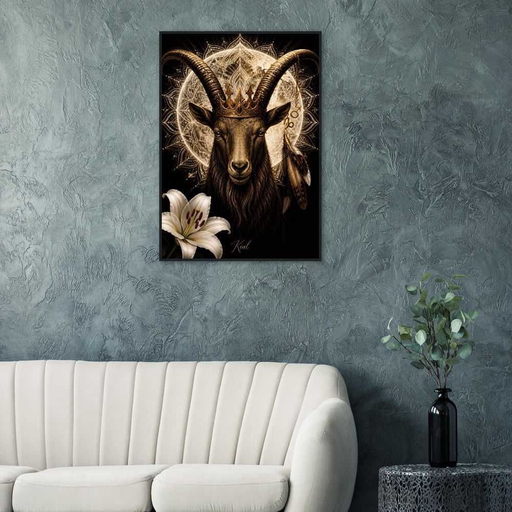 Capricorn Zodiac Goat Poster, Gold Wall Art, Astrology Canvas, Goat Portrait, Zodiac Gift for Him, Danish Art Studio