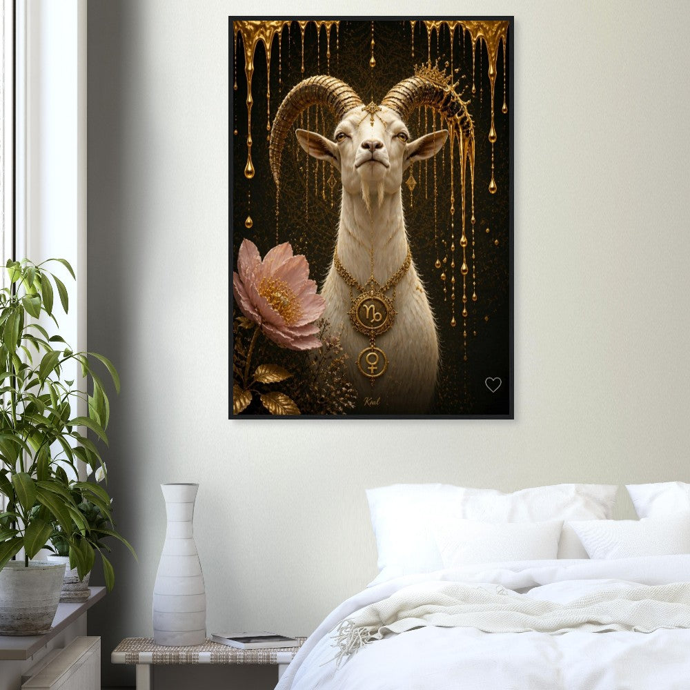 Capricorn Zodiac Goat Poster, Gold Wall Art, Astrology Canvas, Goat Portrait, Zodiac Gift for Her, Danish Art Studio