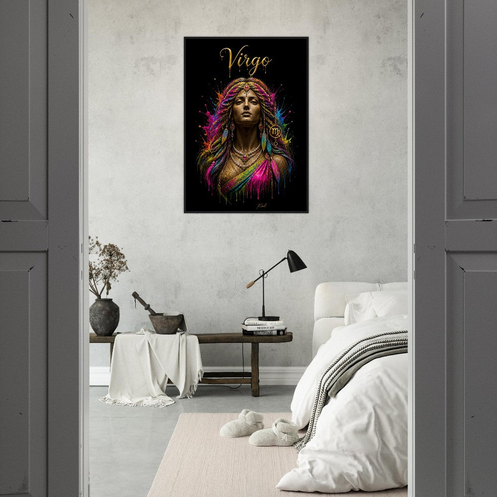 Virgo Neon Zodiac Maiden Poster, Colorful Wall Art, Artistic Astrology Canvas, Zodiac Gift for Her, Danish Art Studio