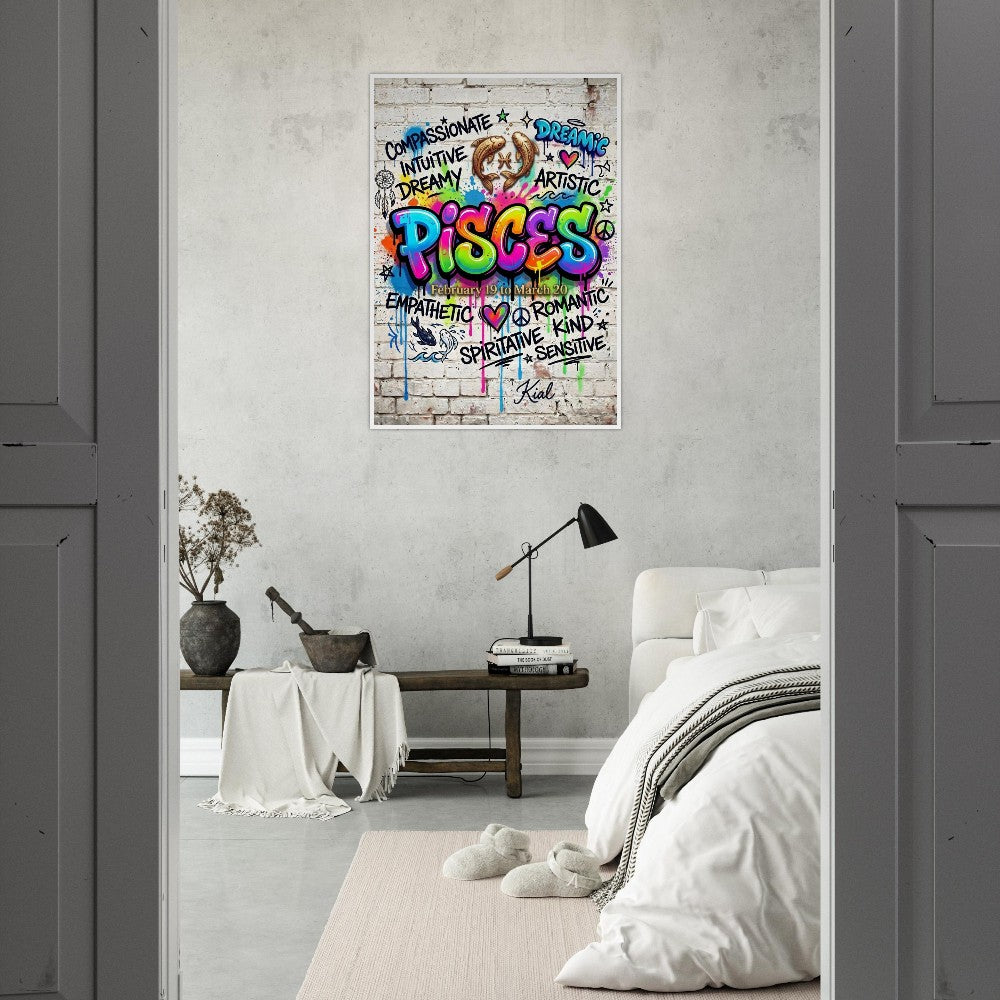 Pisces Neon Graffiti Zodiac Poster, Colorful Street Art, Zodiac Gift for Her, Danish Art Studio