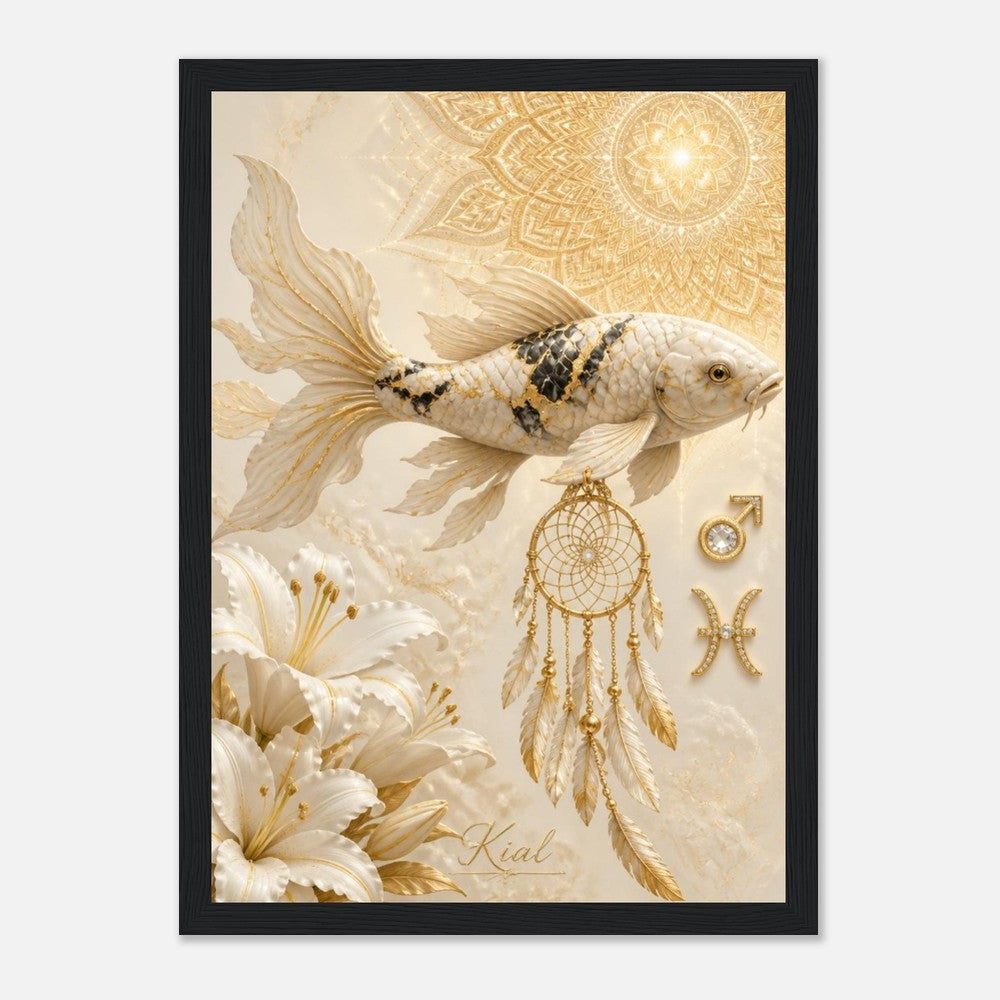 Pisces Zodiac Koi Poster, Gold Wall Art, Astrology Canvas, Koi Portrait, Zodiac Gift for Him, Danish Art Studio